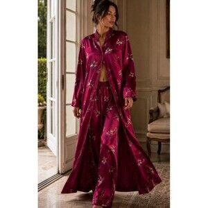 Vintage Dynasty 100% Silk Pajama Set Women’s Large Pink Floral Satin Asian
